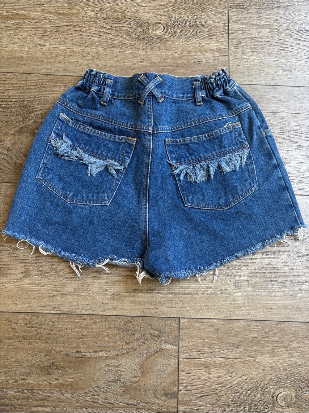 Vintage Mady Club High-Waisted Jean Shorts w Fringe Denim at the Back Pockets